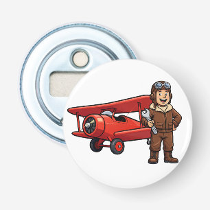 Décapsuleur Pilote Vintage avec Dessin Animé d'Avion Biplan Ro