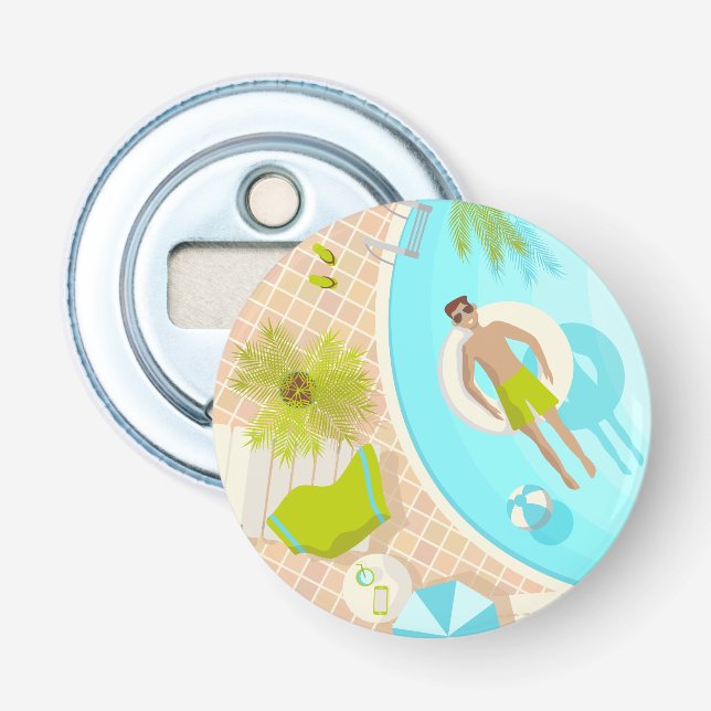 Décapsuleur Piscine mec sur la plage tropicale estivale vacanc (Devant)