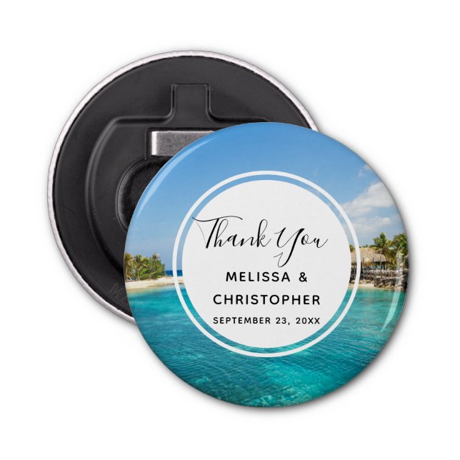 Décapsuleur Pittoresque plage tropicale avec Mariage de paillo (Devant)