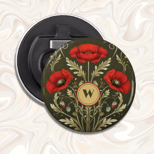 Décapsuleur Pivoines dorées rouges vintage monogramme Art nouv