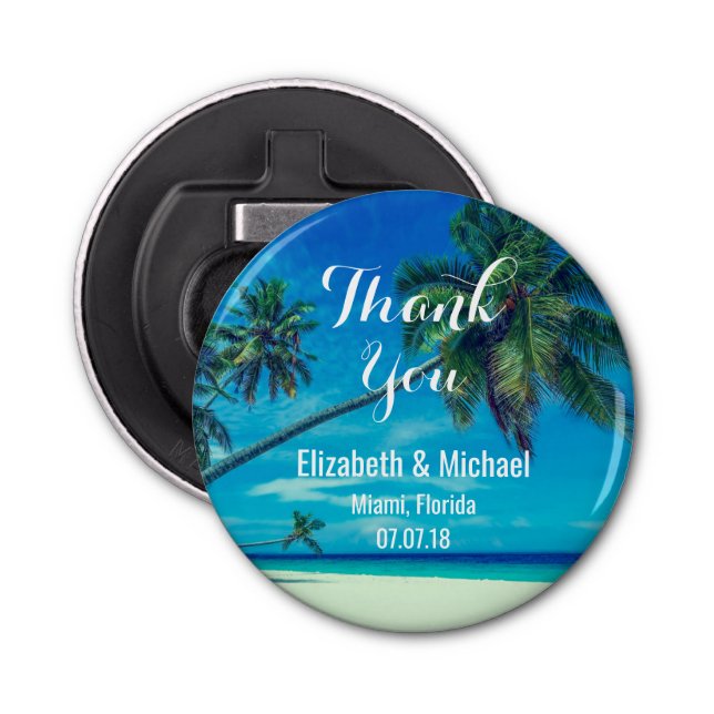 Décapsuleur Plage de sable blanc avec Mariage de palmiers trop (Devant)