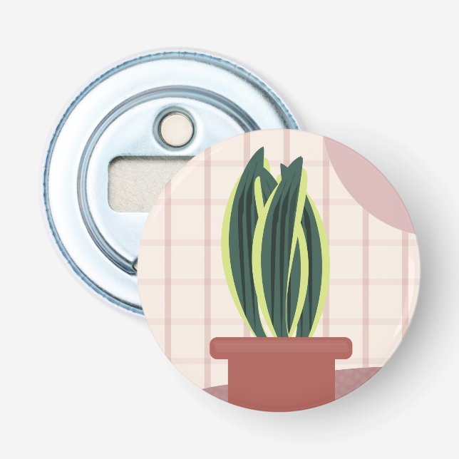Décapsuleur Plantes serpent sur fond rose à carreaux (Devant)