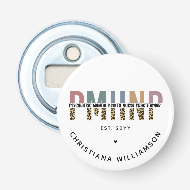 Décapsuleur PMHNP Empreinte de léopard Psychiatrie Santé menta (Devant)