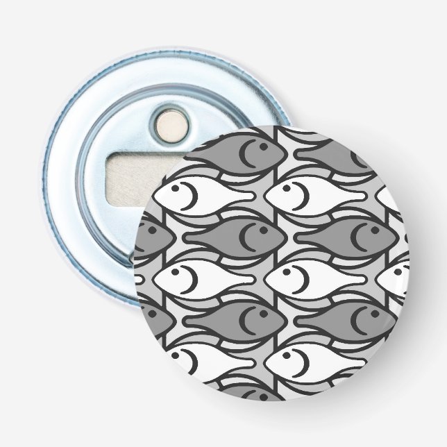Décapsuleur Poisson Moderne du milieu du siècle, gris, blanc e (Devant)