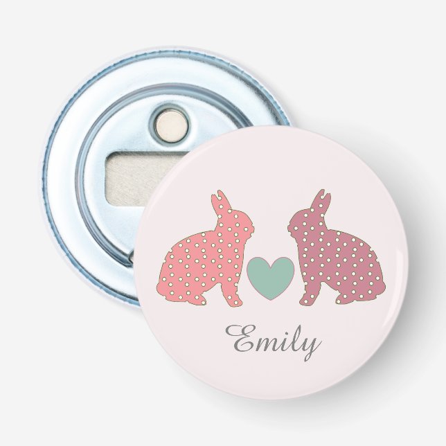 Décapsuleur Polka Dot Bunnies Rose Personnalisé (Devant)