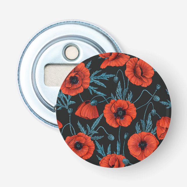 Décapsuleur Poppies, rouge et bleu sur noir (Devant)
