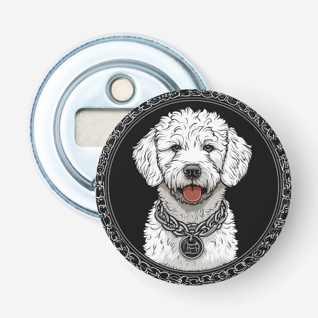 Décapsuleur Portrait de chien blanc avec collier à chaîne (Devant)