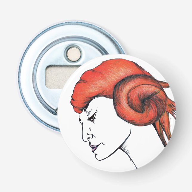 Décapsuleur Portrait de femme aux cheveux orange mandarine Pop (Devant)