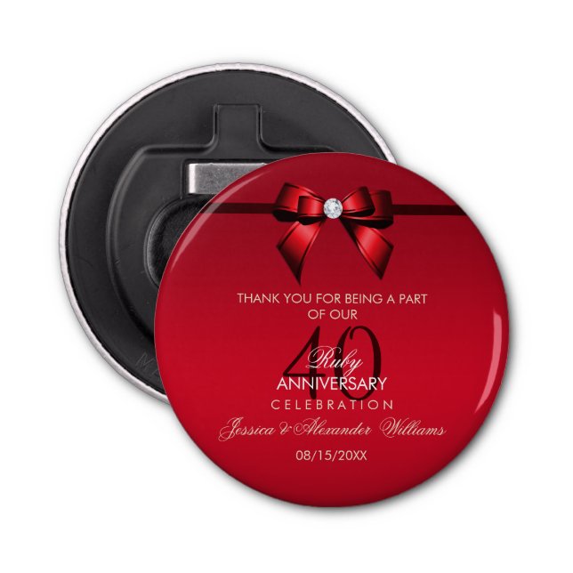 Décapsuleur Posh Gem Bow & Ribbon 40e anniversaire Mariage (Devant)