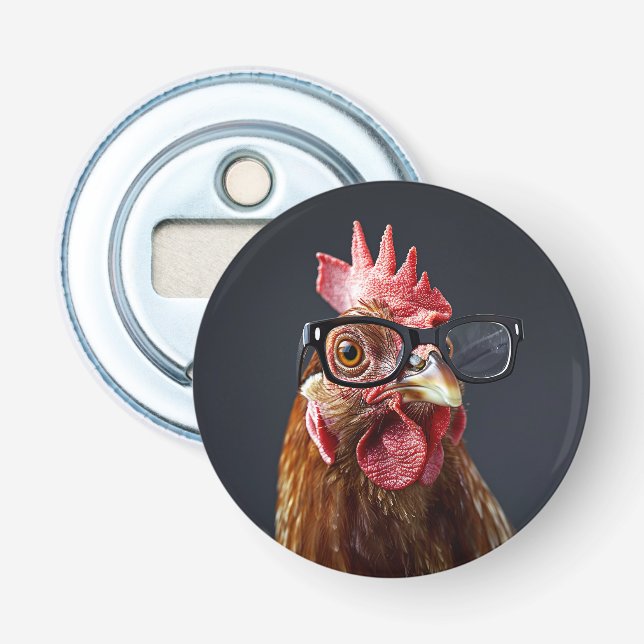 Décapsuleur Poulet Drôle Portant des Lunettes (Devant)