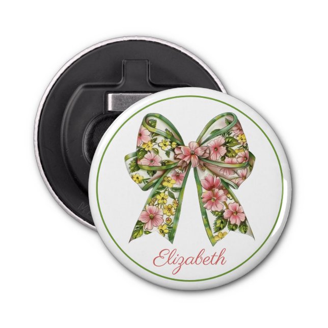 Décapsuleur Preppy Pink and Green Floral Bow Personalized (Devant)