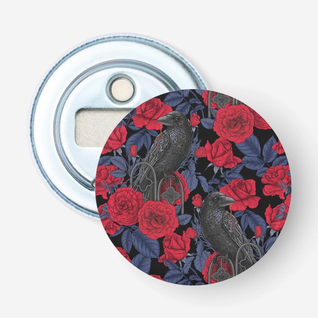 Décapsuleur Ravages et roses avec des feuilles bleu foncé (Devant)