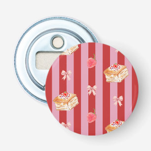 Décapsuleur Rayures roses et rouges avec motif de gâteau