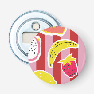 Décapsuleur rayures rouges et roses avec des fruits tropicaux