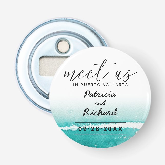 Décapsuleur Rencontrez-Nous À La Destination Mariage Teal Save (Devant)
