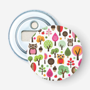 Décapsuleur rétro motif de hibou d'arbre rose de feuille