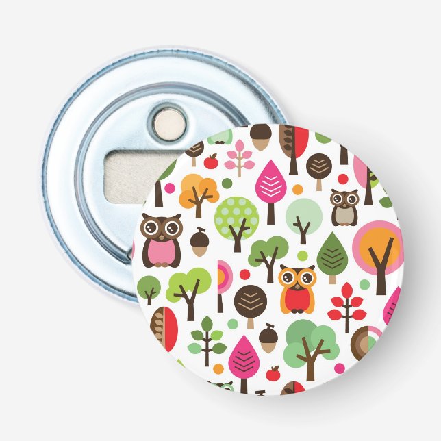 Décapsuleur rétro motif de hibou d'arbre rose de feuille (Devant)