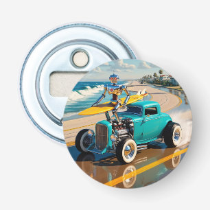 Décapsuleur Robot vintage avec planche de surf, sur la plage