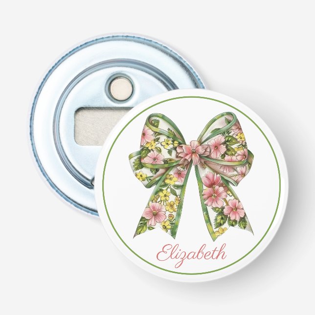 Décapsuleur Rose et Vert Floral Bow Personnalisé Prépa (Devant)