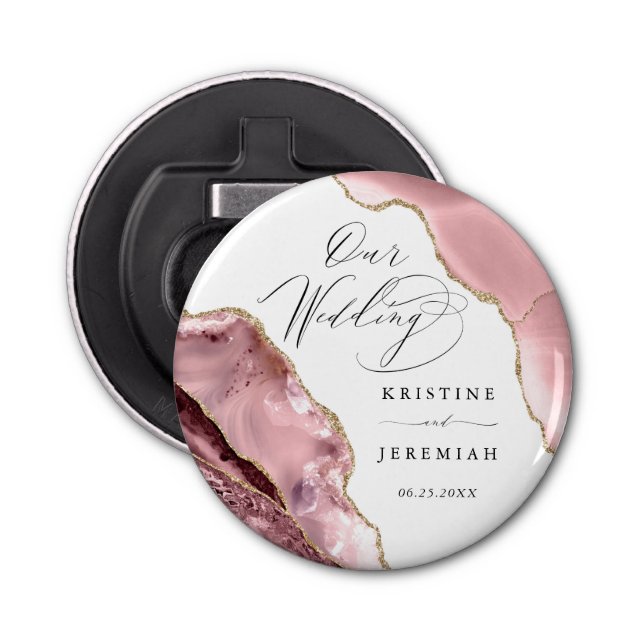 Décapsuleur Rose Parties scintillant or noir Script Mariage de (Devant)