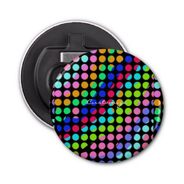 Décapsuleur rose, polka+points, bleu, rouge, vert, motif, pers (Devant)