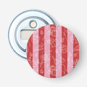 Décapsuleur Rouge et rose rayé avec dessins de fête par-dessus