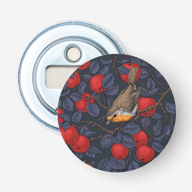 Décapsuleur Rouge-gorges dans le pommier/bleu et rouge  (Devant)