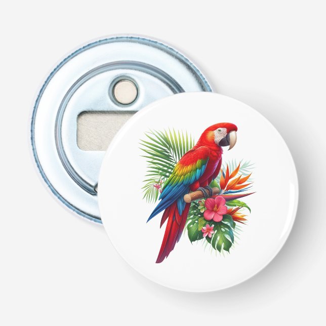Décapsuleur Rouge macaw tropical floral (Devant)
