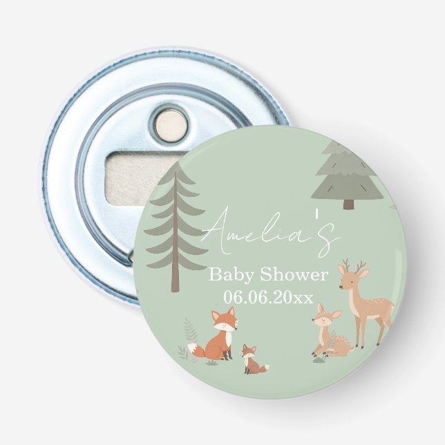 Décapsuleur Sage Vert Baby Shower Animaux de la Forêt  (Devant)