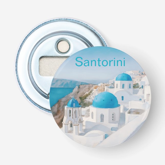 Décapsuleur Santorin, Grèce, avec des dômes bleus (Devant)