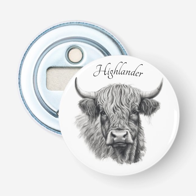 Décapsuleur Scottish Highland Cow Sketch personnalisable (Devant)