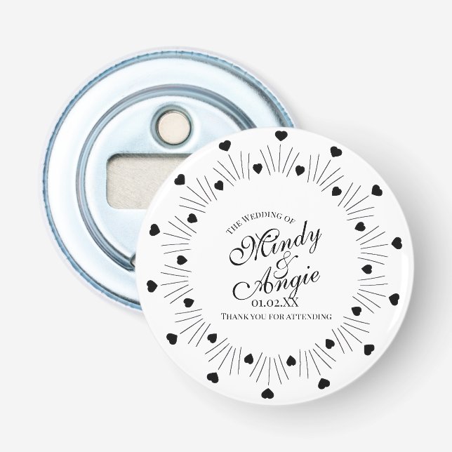Décapsuleur Script de cadre de coeurs gribouillés pour mariage (Devant)