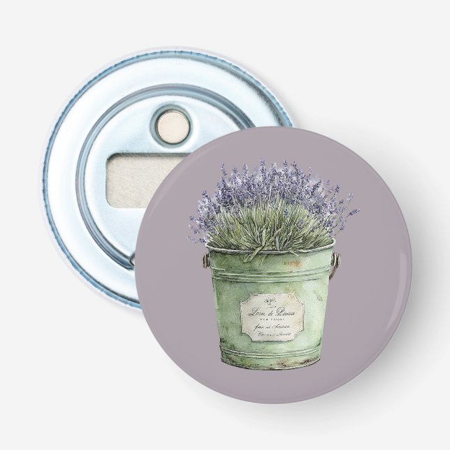 Décapsuleur Seau vert blanc Fleurs de lavande (Devant)