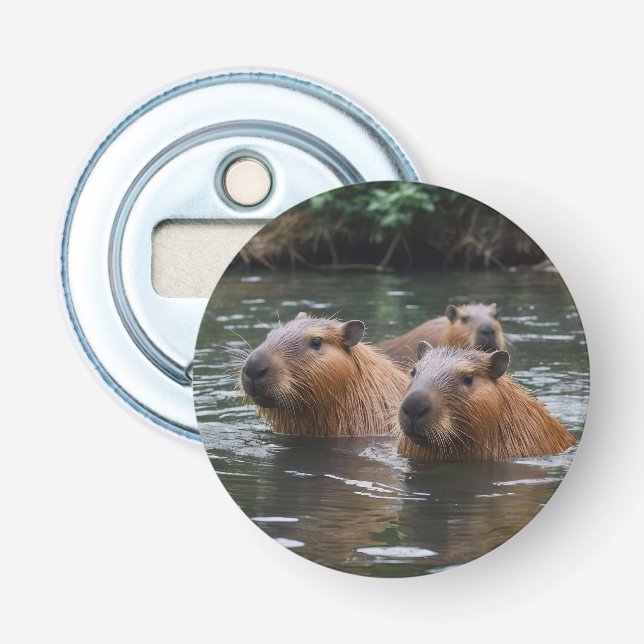 Décapsuleur "Sérénité de la rivière : Capybaras nage dans le f (Devant)