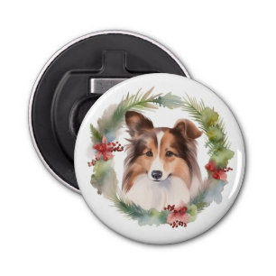 Décapsuleur Shetland Sheepdog Christmas Wreath Festive Pup