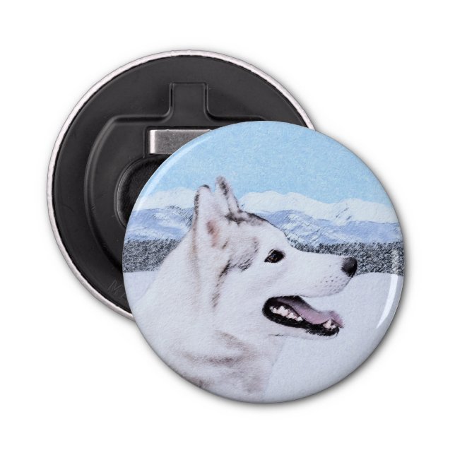 Décapsuleur Sibérie Husky (argent et blanc) Peinture Chien Art (Devant)