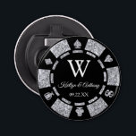 Décapsuleur Silver Glitter Poker Chip Casino Wedding Favor<br><div class="desc">Celebrate in style with this trendy poker chip bottle opener. The design is easy to personalize with your own wording and your family and friends will be thrilled when they receive this fabulous party favor.</div>
