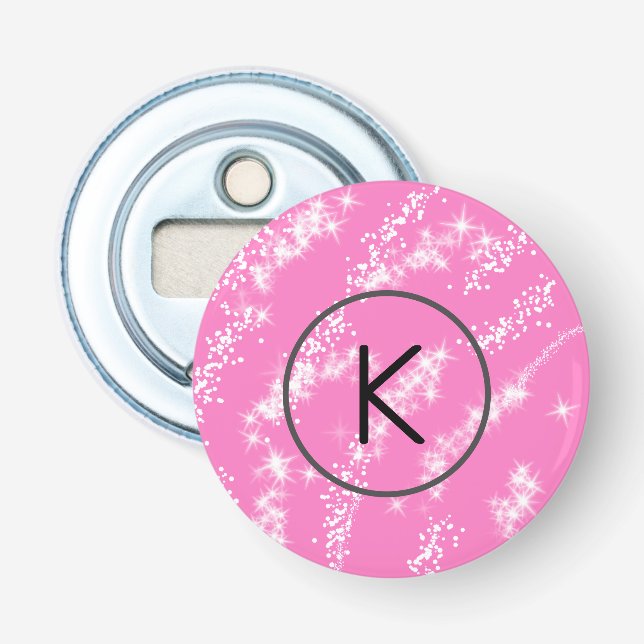 Décapsuleur simple minimal monogramme blanc paillettes rose ea (Devant)