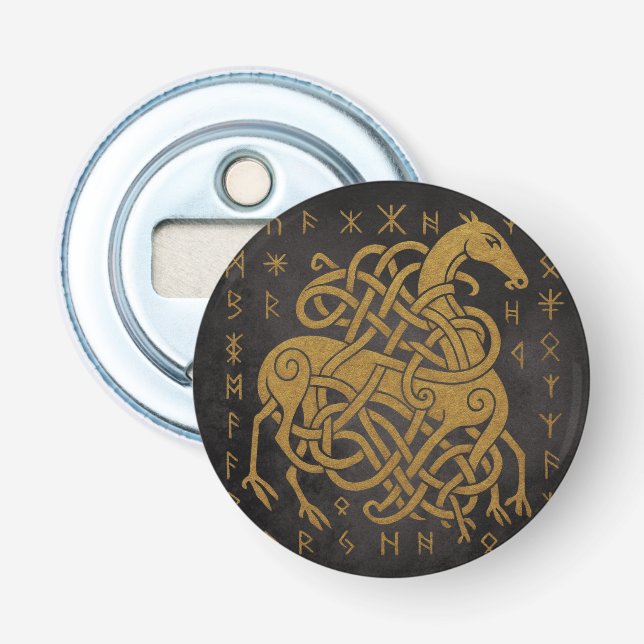 Décapsuleur Sleipnir, Cheval doré norrois avec symbole de rune (Devant)