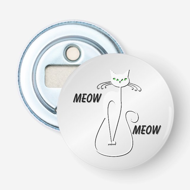 Décapsuleur Slinky Black Cat Meow Meow Green Eyes sur argent (Devant)