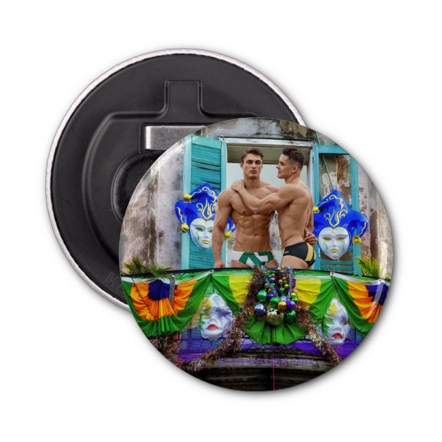 Décapsuleur SlipperyJoe's Mardi Gras Hommes violet or vert bal (Devant)