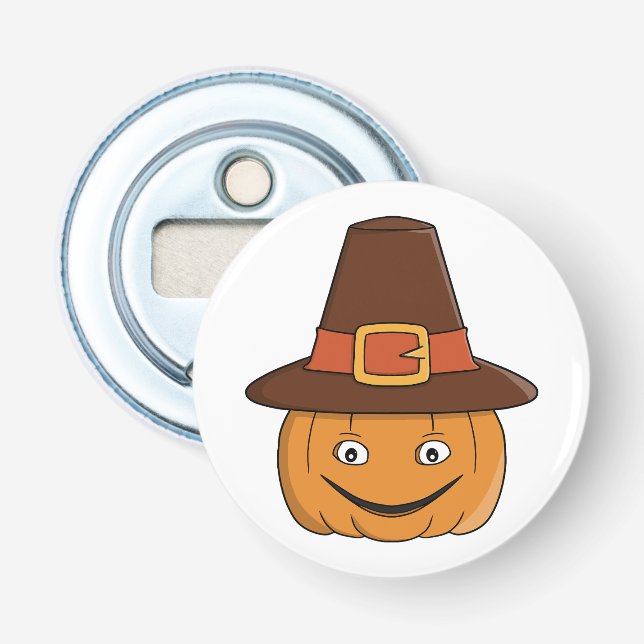 Décapsuleur Sourire de citrouille de pèlerin de Thanksgiving (Devant)