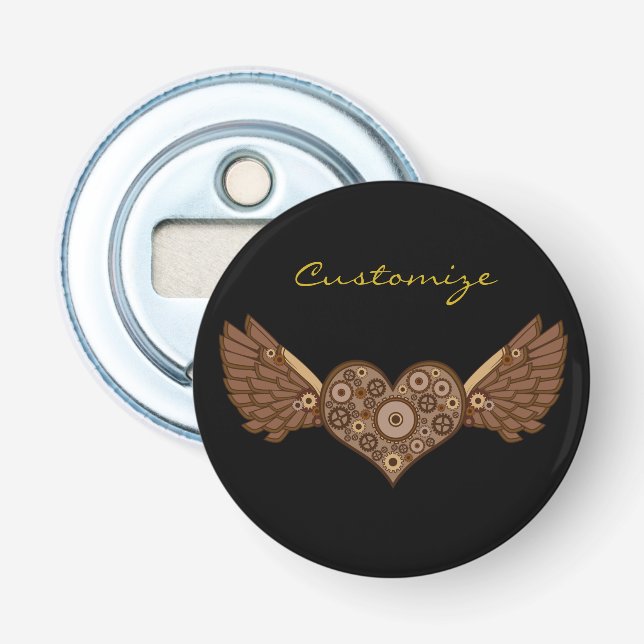 Décapsuleur Steampunk Coeur ailé avec engrenages Thunder_Cove (Devant)