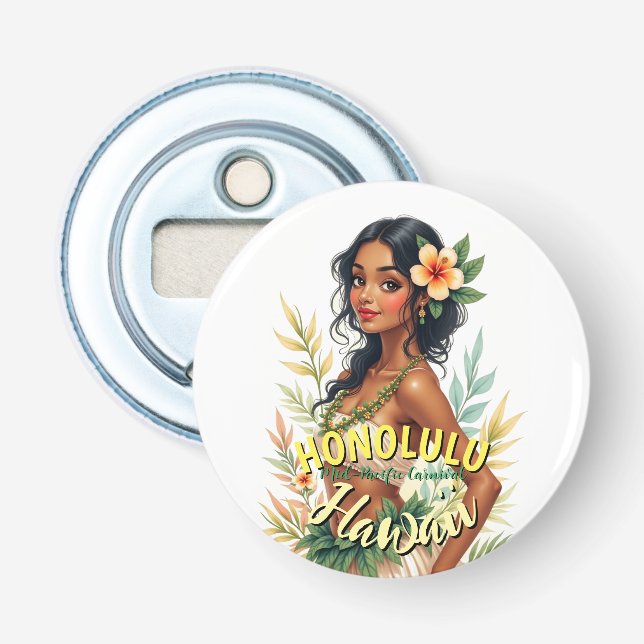 Décapsuleur Style vintage Hawaii Voyage Honolulu Hula Girl (Devant)