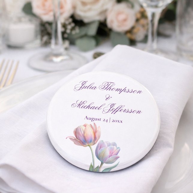 Décapsuleur Suite de mariage aux tulipes pastel avec typograph (Créateur téléchargé)