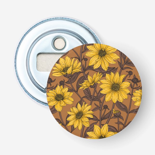 Décapsuleur Sunroot, tournesol sauvage en jaune et marron (Devant)