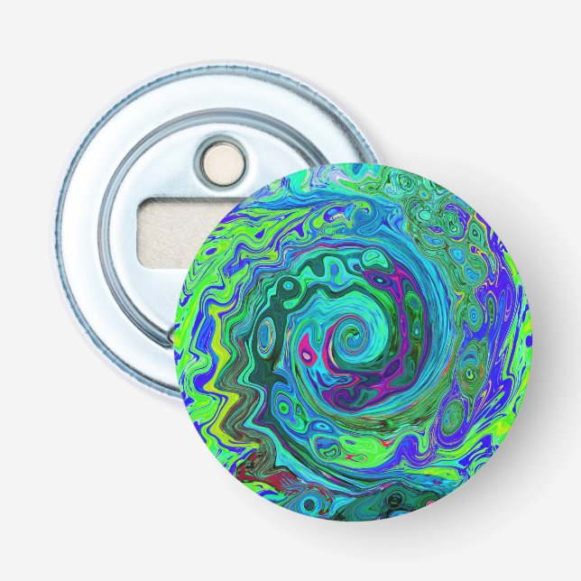 Décapsuleur Super Abstrait Retro Green et Blue Swirl (Devant)