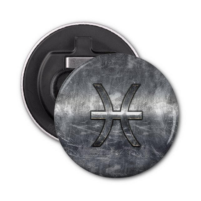Décapsuleur Symbole de zodiaque Pisces en acier grunge (Devant)