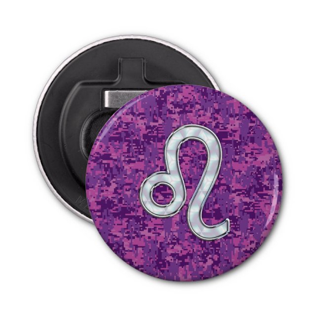 Décapsuleur Symbole Leo Zodiac sur Camo numérique Fuchsia rose (Devant)