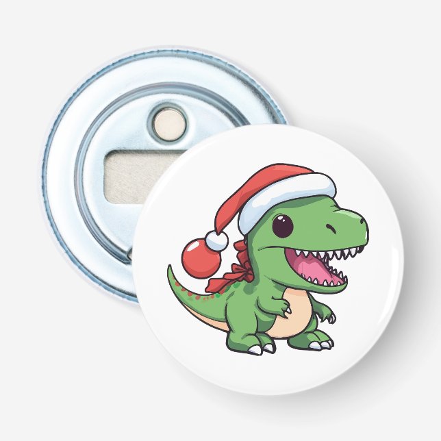 Décapsuleur T-Rex Dinosaure Mignon avec Chapeau de Noël (Devant)